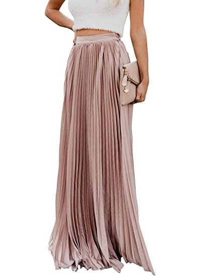 Women's High Waist Flowy Pleated Chiffon Maxi Skirt