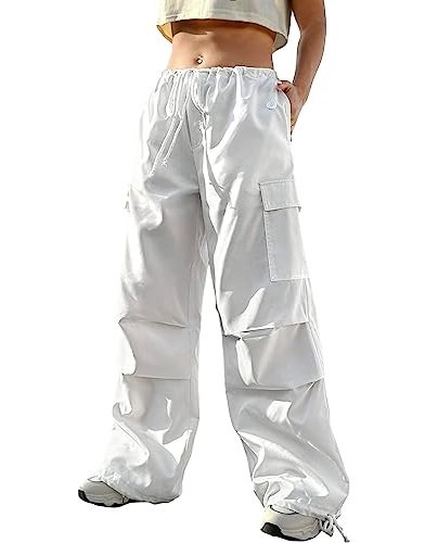 Women's Flap Pocket Drawstring Waist Cargo Pants Casual Plain Trousers