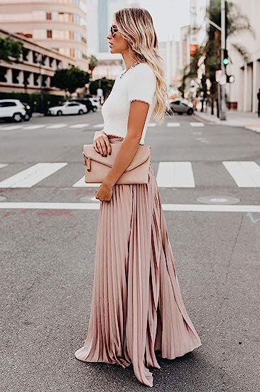 Women's High Waist Flowy Pleated Chiffon Maxi Skirt